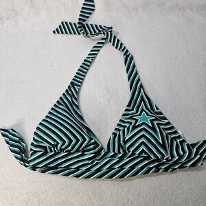 NWT CONVERSE All Star Stripe Green Black Bikini Top Halter Sz M Triangle